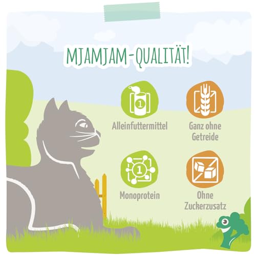 MjAMjAM - Premium Nassfutter für Katzen - saftiges Hühnchen an Brokkoli, 6er Pack (6 x 800 g), getreidefrei mit extra viel Fleisch