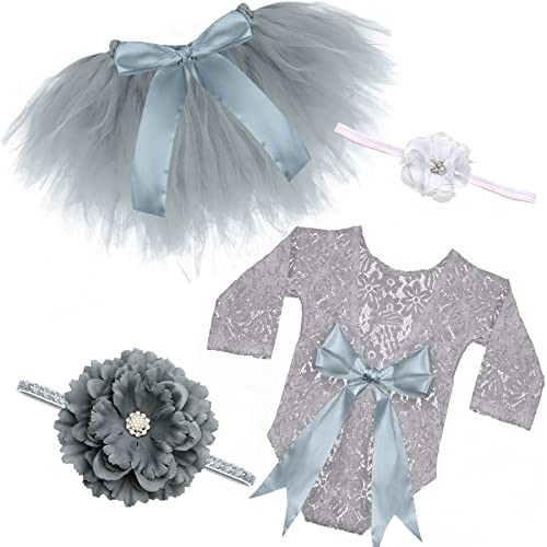 Image of Newborn Photography Props Outfits, Baby Tutu Skirt and Lace Rompers for Girl Boy for Girl Boy (Grey)