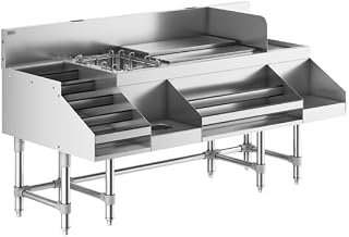 Spec Line Stainless Steel Cocktail Station with Liquor Display, Double Speed Rail, Cold Plate, 60x29x37 Inches