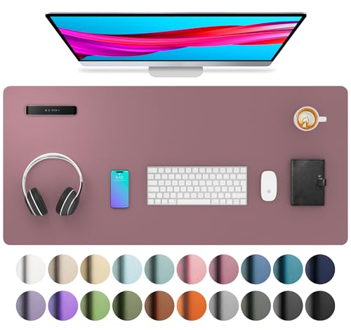 Image of Aothia Leather Desk Pad Protector, Mouse Pad, Office Mat, Non-Slip PU Leather Blotter, Laptop Pad, Waterproof Writing Pad for Office and Home (Dark Pink, 36 inch x 17 inch)