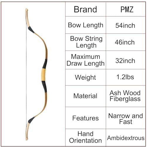PMZ Archery Recurve Bow Set, 54" High-Performance Horse Bow for Hunting, Right Left Hand Traditional Turkish Bow for Youth Adults Beginners to Advanced Outdoor Practice & Hunting, 20-50 lbs