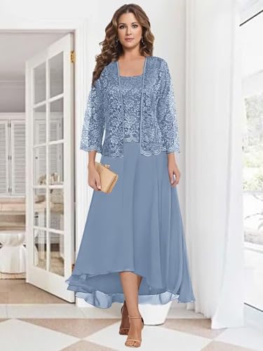 2 Pieces Mother of The Bride Dresses for Wedding Lace Appliques Chiffon Formal Dress with Jacket LW2014