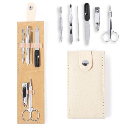 Set de manicura y pedicura - Lima, tijeras y pinza de acero, ideal para viaje, estupendo como regalo para mujer y hombre (Crema) Cover