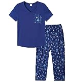 HONG HUI Women's Capri Pajama Sets Plus Size Pjs Top with Capri Pants V-neck 2 Piece Sleepwear Set,2