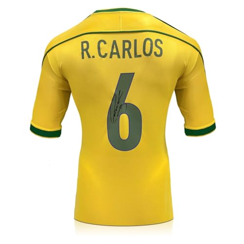 Exclusive Memorabilia Camiseta de fútbol Local Original de Brasil 1998 firmada por Roberto Carlos