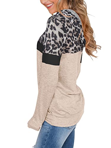 Pinkmstyle Women's Long Sleeve Leopard Print Tops Casual Color Block Hoodies Sweatshirt With Pockets Leopard Print Xx-Large #TOP2