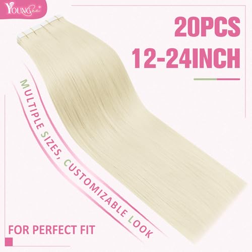YoungSee Blonde Tape Hair Extensions Real Human Hair Platinum Blonde Tape in Hair Extensions Invisible Tape-in Extensions Tapes for Women 22In 20pcs 50g - Image 3