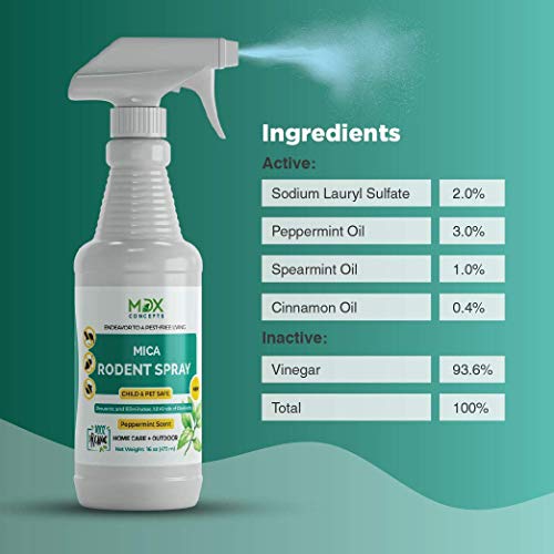 mdxconcepts Mice Repellent Spray - Peppermint Oil - Humane Mouse Trap Substitute - Made in USA - 16 oz Organic Spray - Guaranteed Effective - Works for All Types of Mice & Rats