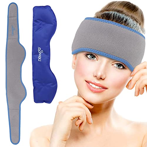 NEWGO Headache Ice Pack Head Wrap for Migraines, Cold Pack Head Ice Therapy Wrap for Headache Relief, Tension, Sinus Pain, Chemo, Head Injuries (Gray) 29.5" x 4.3"