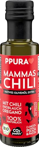 PPURA Bio Natives Olivenöl Extra Mammas Chili | Italienisches Oliven Öl mit Chili, Knoblauch & Oregano | 100% Natürlich, Ohne Zusatzstoffe und Aromen | Kaltgepresst & Lichtgeschützt | 100ml