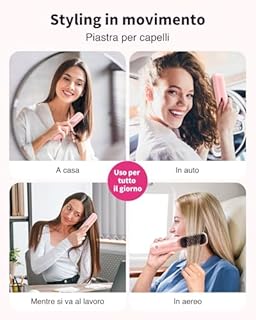 Bopcal Spazzola Lisciante per Capelli 10000mAh - 3 in 1 Spazzola Lisciante Senza Fili 300 Milioni di Ioni, Riscaldata 30S, Ceramica antiscottatura, Viaggio, Portatile e Powerbank