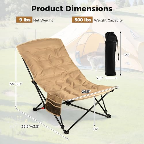 Silla de Camping Plegable Portátil Goplus, 4 Posiciones con Cojín, Soporta 500 Libras, Bolsillo Lateral y Bolsa de Transporte, para Exterior miniatura 3