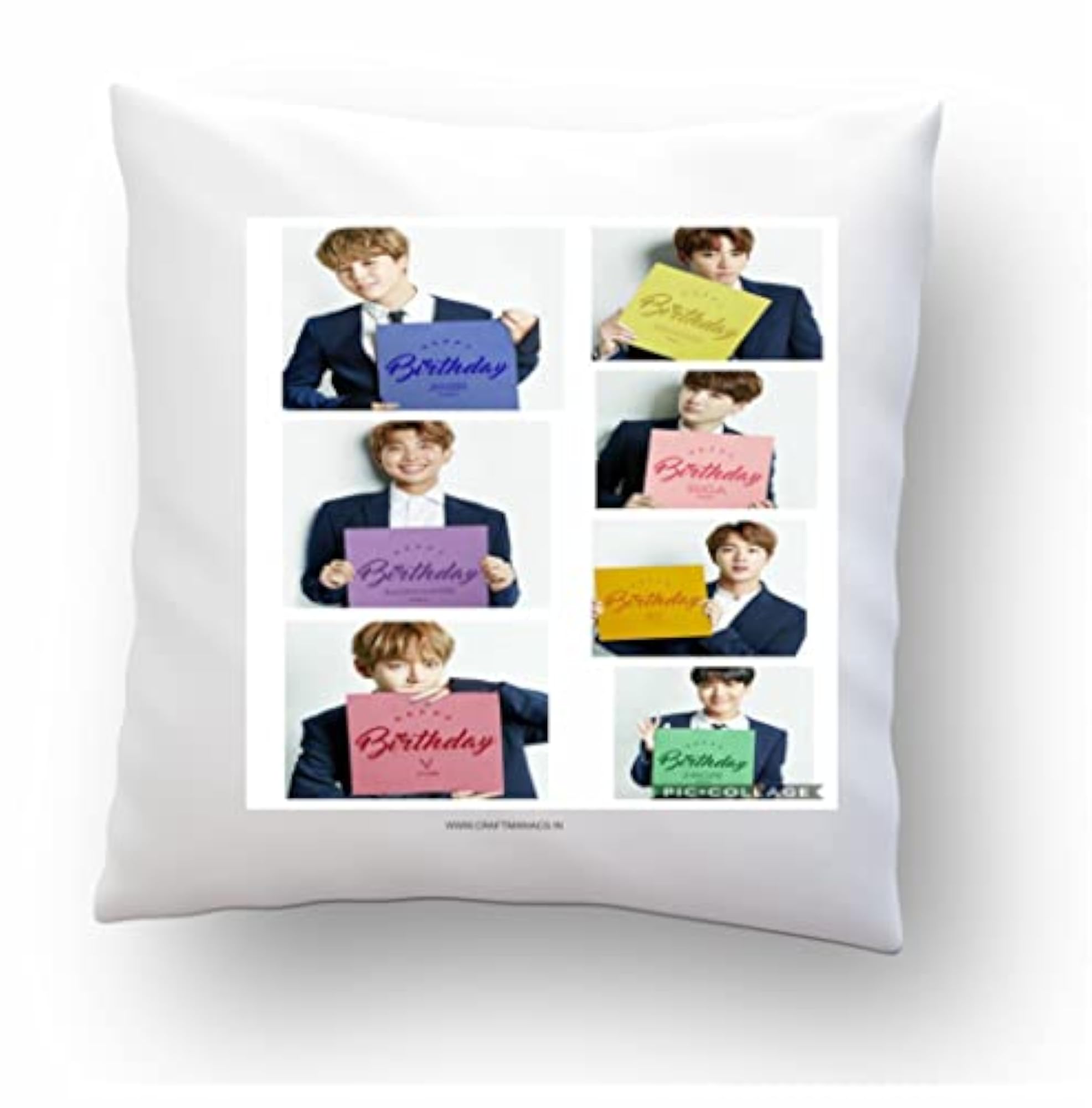 BTS Happy Birthday Pillow with Filler, 16x16 Inches