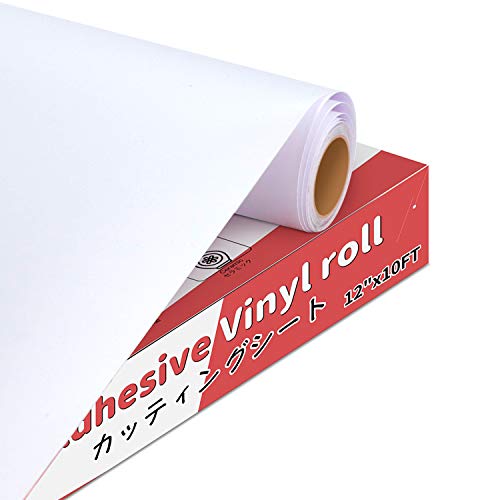 YRYM HT White Permanent Vinyl – Adhesive Vinyl for cricut – 12”x10FT White Vinyl Roll Matte for Cricut & Silhouette Cameo, Craft and Decals Cutters