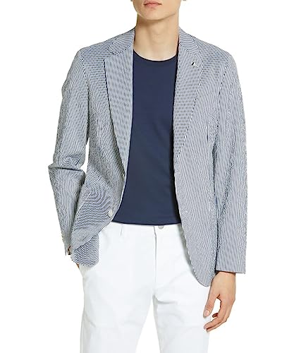 Men Seersucker Blazer Striped Sports Jacket Summer Leisure Tuxedo Party Prom Casual Coat