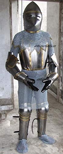 FIT for 6' Tall Person Chain Mail Medieval Armor Suit Costume Pig FACE Helmet
