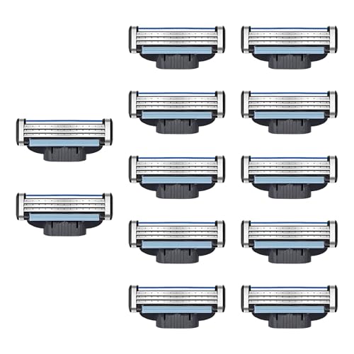 12 Piezas Cuchillas de Afeitar de Recambio Compatibles con Mach 3 Turbo, Cuchillas de Tres Capas con Doble Lubricación, Afeitado Preciso y Cómodo, Ideales para Uso Diario y Profesional, Afeitado Suave