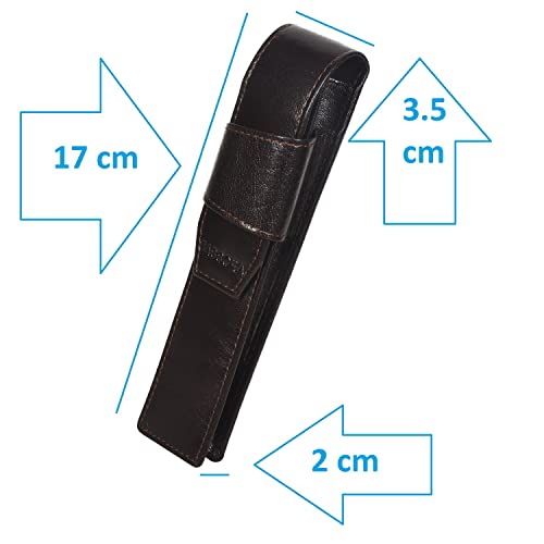 Image of Sassora Genuine Leather Pen Holder Case (Set of 1) (Dark Brown)