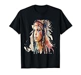 Stolze Indianer-Grafikkunst. Indianerfrau Gesicht, Aquarellkunst T-Shirt