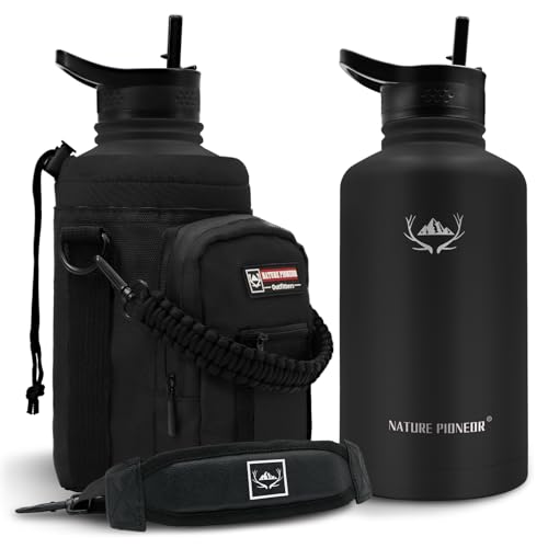 Image of NATURE PIONEOR 64 oz Insulated Water Bottle with Carrier Bag & 3 Lids