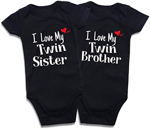 DEFAHN Newborn Twins Baby Boys Girls Bodysuit 2 Pack Funny Letters Print Romper Twin Matching Clothes US Size:0-3 Months Color:Black