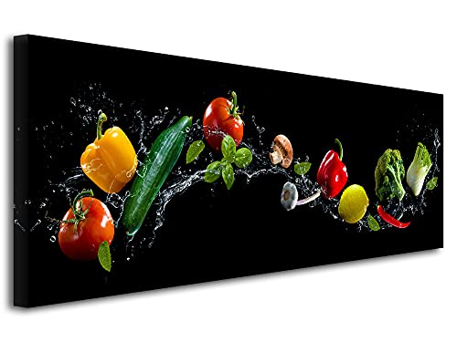 DECLINA Tableau pour cuisine, tableau en toile imprimé, décoration murale, Tableau toile panoramique cuisine, Les Légumes, 80x30 cm