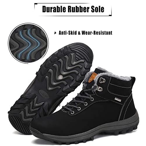 Mishansha Men's Winter Snow Boots Waterproof Insulated Hiking Boot for Men Cold Weather Outdoor Trekking Anti-Slip Warm Shoes Size 7 Pitch Black 6
