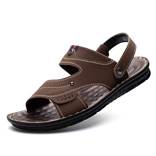 CLSQLXYJZC Mens Leather Adjustable Sandals, Summer Wear-resistant Breathable Outsole Open Toe Beach Slippers, Outdoor Soft Rebound Anti-skid Texture Walking Sandals