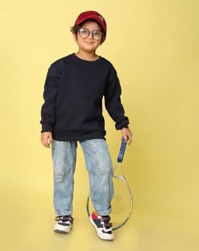 Image of Nusyl Boy's Black Solid Crew /Round Neck Sweatshirt |Skin Friendly Full Sleeve Sweatshirt|Drop Shoulder Oversized Sweatshirt | Round Neck Sweatshirt Oversized Fit Long Sleeves |