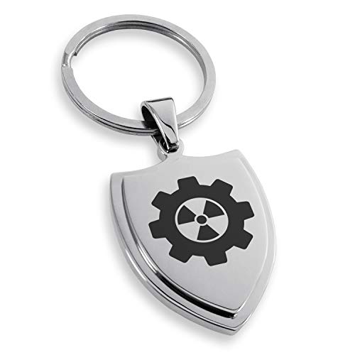 Stainless Steel Radioactive Gear Shield Keychain Keyring
