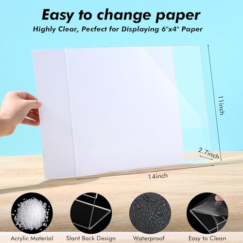 Image of Qilery 8 Pcs Acrylic Sign Holder Horizontal 14 x 11 Inch, Standing Sign Holder Table Top Transparent Plastic Document Slant Back Display Stand for Workers Teachers Office Restaurant Menu Desktop