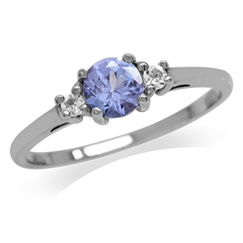 Silvershake Petite Genuine Tanzanite and White Topaz 925 Sterling Silver Promise Ring Size 6