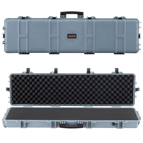VEVOR Estuche Rígido para Armas Largas, con Cerradura y Espuma Precortada de 4 Capas, Enrollable, Resistente al Agua IP67 y Polvo, 1380 x 385 x 165 mm, Color Gris, para Viajes en Avión y Tren