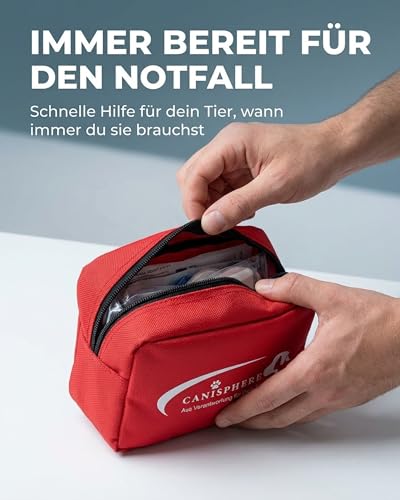 Canisphere Erste Hilfe Set to Go Hund & Katze - Kompakte Hunde Reiseapotheke im Softcase - 10-teiliges Hunde/Katzen Notfallset mit Gürtelschlaufe - Ideal für Spaziergänge, Training & Outdoor