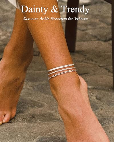 Image of ZHESHY Gold Silver Ankle Bracelets for Women 14K Gold Plated Anklets for Women Waterproof Cuban Link Heart Chain Anklets Set Non Tarnish Dainty Layered Anklet Bracelets for Women Summer Beach Jewelry