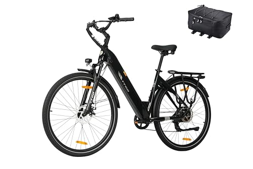 ttgo 28 Zoll E Bike für Erwachsene, Elektrofahrräder mit 36V 18Ah Akku, 250W Motor 25 km/h 80-120 km Reichweite, 7-Gang Getriebe mit LCD-Display City E Bike für Herren Damen, C3 SE(Schwarz)