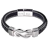 Material de alta calidad: hecho de acero inoxidable duradero y cuero trenzado, la pulsera es resistente a la decoloración y al óxido. Es cómoda para el uso diario, hipoalergénica y está fabricada con bordes lisos para proteger tu muñeca de arañazos.