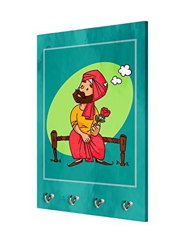 Image of 999STORE key holder for wall stylish holder wall mount hanger organizer Red Rose Take To Sardar Ji key stand for wall (MDF 7.5X12 Inch Multi) KeyholderP014