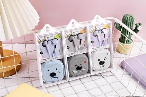 QearFun Funny Dog Earbuds for Kids, Wired Half in-Ear Headphones with Microphone, 3.5mm Jack, Cute Cartoon Wolf Bear Emoji Case for School Boys Girls Teens (Gray) image 2