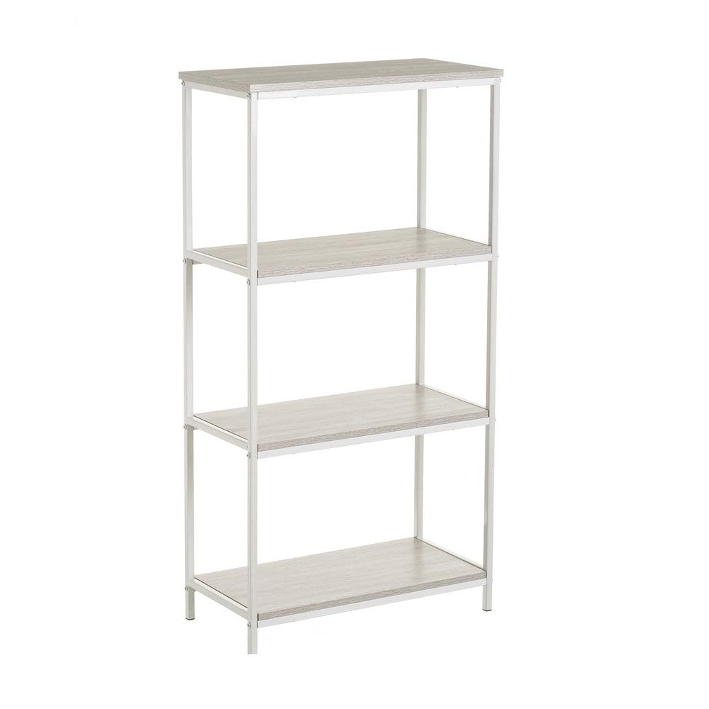 LOLAhome - Estantería Urban Industrial Metal Blanco con 4 estantes símil Madera de 60x30x116 cm. Organiza y Decora tu salón o Cuarto con Este Funcional y Bello diseño contemporáneo.
