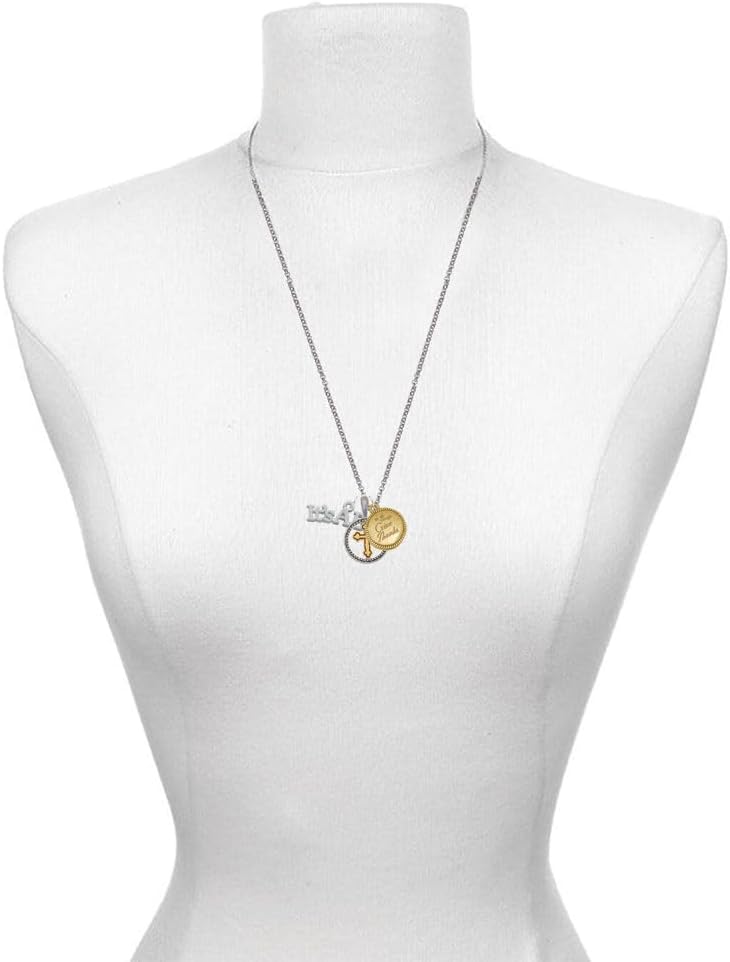 Delight Jewelry Silvertone Large New Baby Gender Reveal Two-tone Give Thanks to God Cross Pendant Necklace, 23"