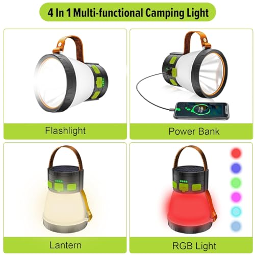 LED Camping Lantern, 1500 Lumens Camping Lantern Rechargeable with Solar Panel Charging, Waterproof, 8 Light Modes, 7500mAh Power Bank, Camping Flashlight for Hurricane Emergency, Hiking, Green&Brown - Image 6