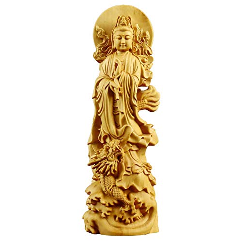 Décoration Religieuse de Kuan Yin en buis à grandes feuilles