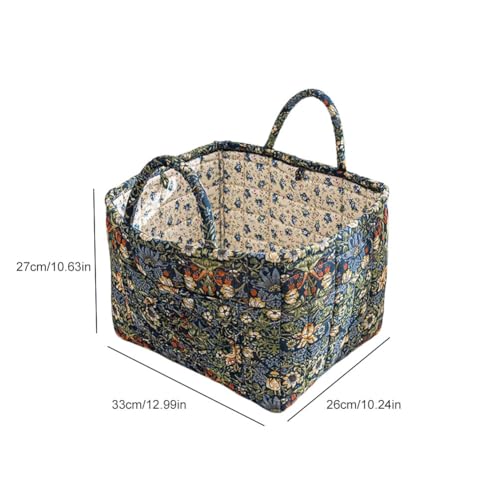Image of Quilted Fabric Basket Foldable Car Storage Boho Floral Laundry Basket Hamper for Nursery Bedroom & Living Room | Organize Clothes Toys