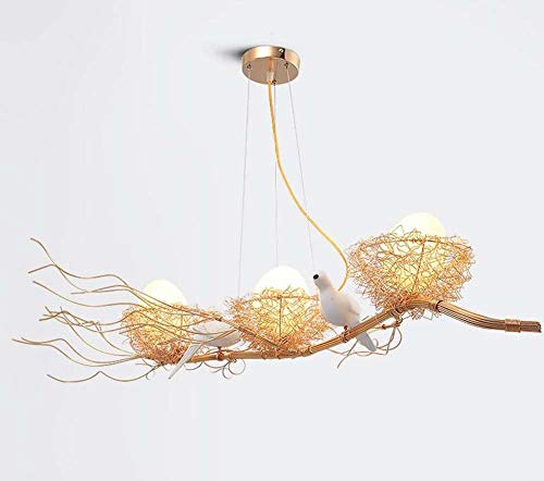 Lustre cage à oiseaux en fil d'or suspension LED E27 fer forgé