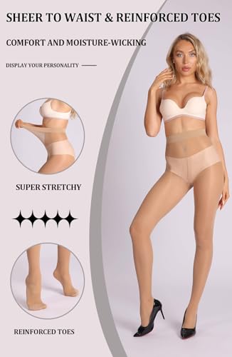 Image of MERYLURE 20D Sheer Black Tights for Women, T-Crotch Ultra Thin Pantyhose High Waist Stockings Reinforced Toes 2 Pairs