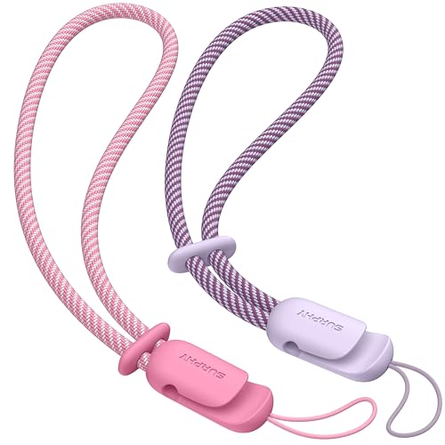 Image of SURPHY 2 Pack Phone Lanyard, Phone Wrist Strap for Case, Camera Wrist Strap | Ultra-Light 2-Color Braided Phone Strap, Cellphone Charm Strap, Anti-Lost Wrist Lanyard for Women and Men, Rose Pink Lilac
