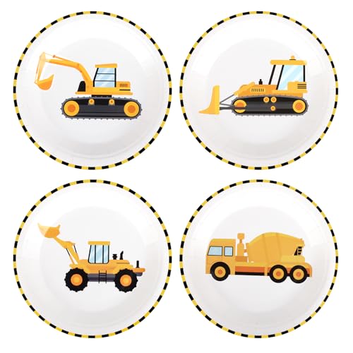 Atiloy 48PCS Construction Paper Plates Construction Birthday Party Plates Supplies Disposable Dump Truck Plates 4 Designs Tableware for Boys Kids Birthday Party Decorations Supplies Serve 48 Guests