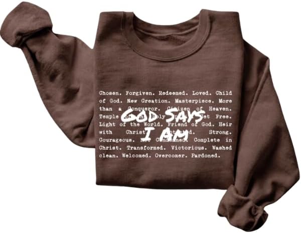 FITIN Unisex Faith-Based “God Says I Am” Graphic Crewneck Sweatshirt – Christian Inspirational Cozy Pullover
