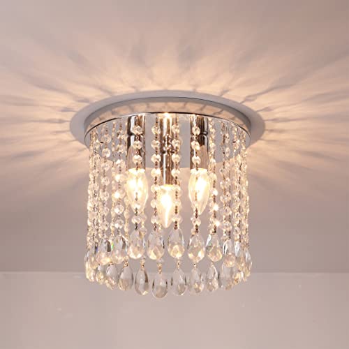 Modern Kristall Deckenleuchte Runde Flur Deckenlampe Klare Regentropfen K9 Kristall Kronleuchter Chrom Unterputz E14 Deko Leuchter Für Wohnzimmer Schlafzimmer Korridor Küche Kinderzimmer Cover